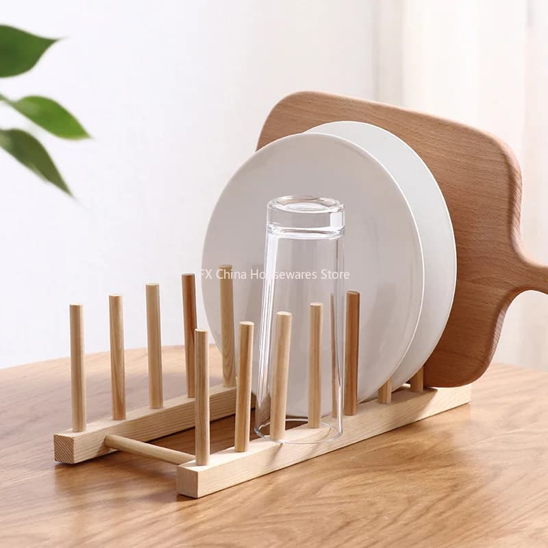Étagère de rangement multifonctionnelle en bois pour assiettes, tasses, casseroles, couvercles et égouttoir – Organisateur de cuisine