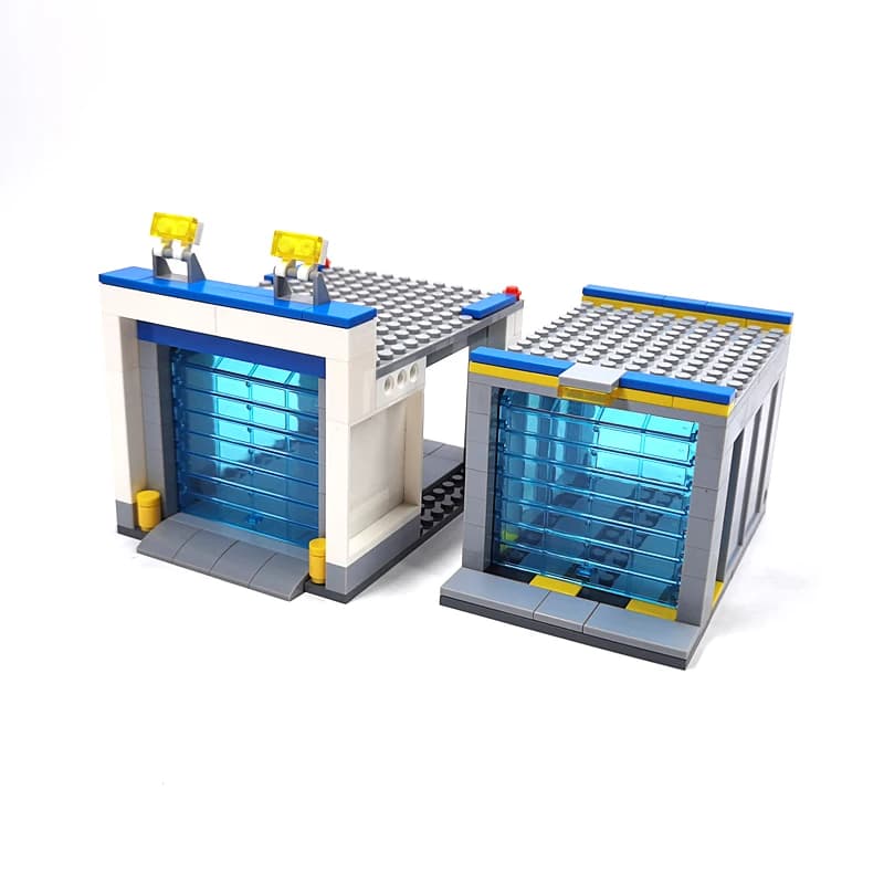Modèle de construction DIY MOC : Ensemble garage domestique avec porte à volet roulant transparent – Jouet de conception de garage pour voitures pour enfants