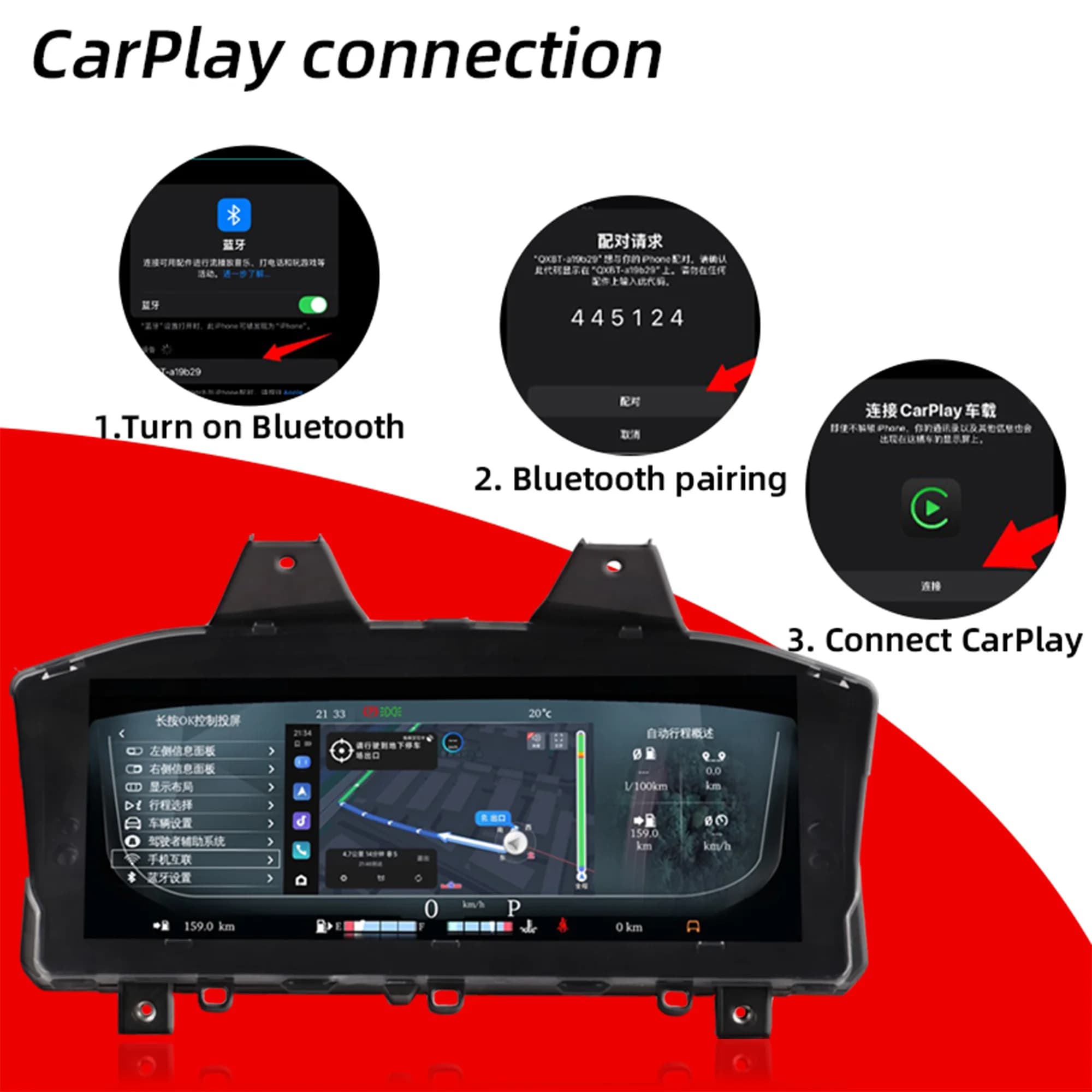 Tableau de bord numérique pour Range Rover Vogue 2013-2016/Range Rover Sport 2014 – 2017, compteur de vitesse Carplay, tableau de bord, jauge, 12.3'