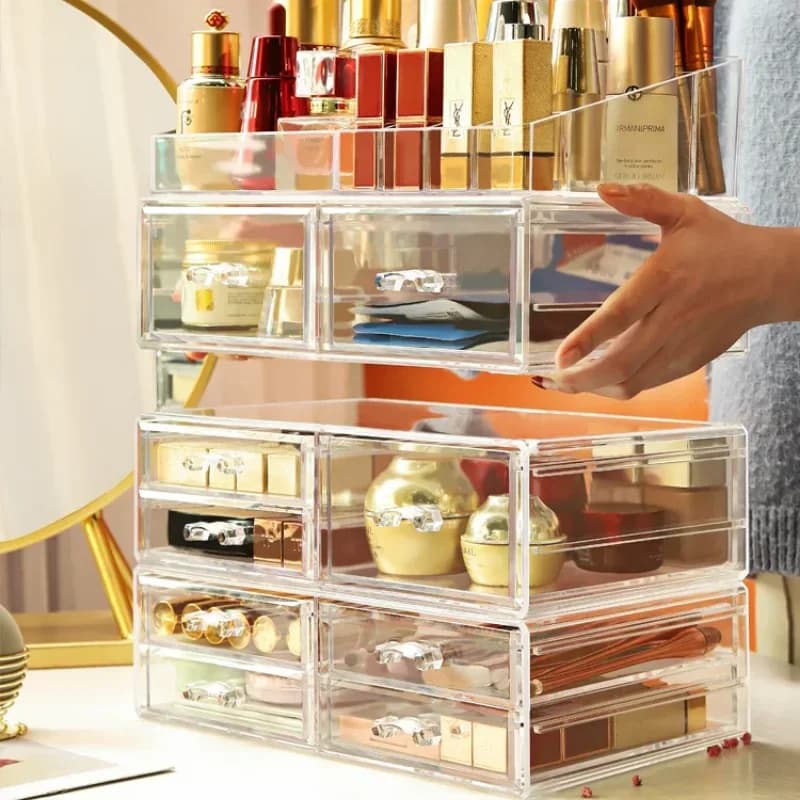 Boîte de rangement de cosmétiques pour salle de bain, bijoux, vernis à ongles, rouge à lèvres, organisateur de brillant à lèvres, séparateurs de tiroir de maquillage transparents
