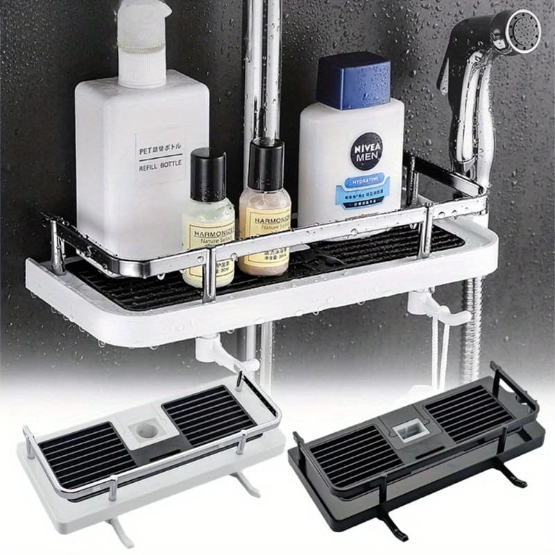 Support de rangement de douche, étagère de salle de bain, étagères à poteaux, plateau de shampoing, sans perçage, levage, organisateur de support de rangement de douche de salle de bain