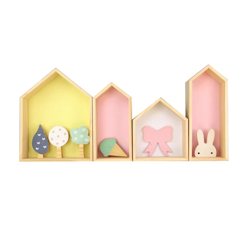 Rangement mural créatif en bois pour chambre d'enfant, décoration de chambre à coucher, étagère décorative pour la maison et le bureau, T1