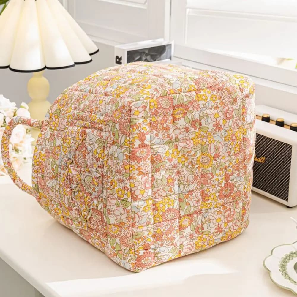 Panier de rangement en tissu à motif floral, grande capacité, poignées faciles à transporter, panier à linge en tissu, design matelassé, design pliable