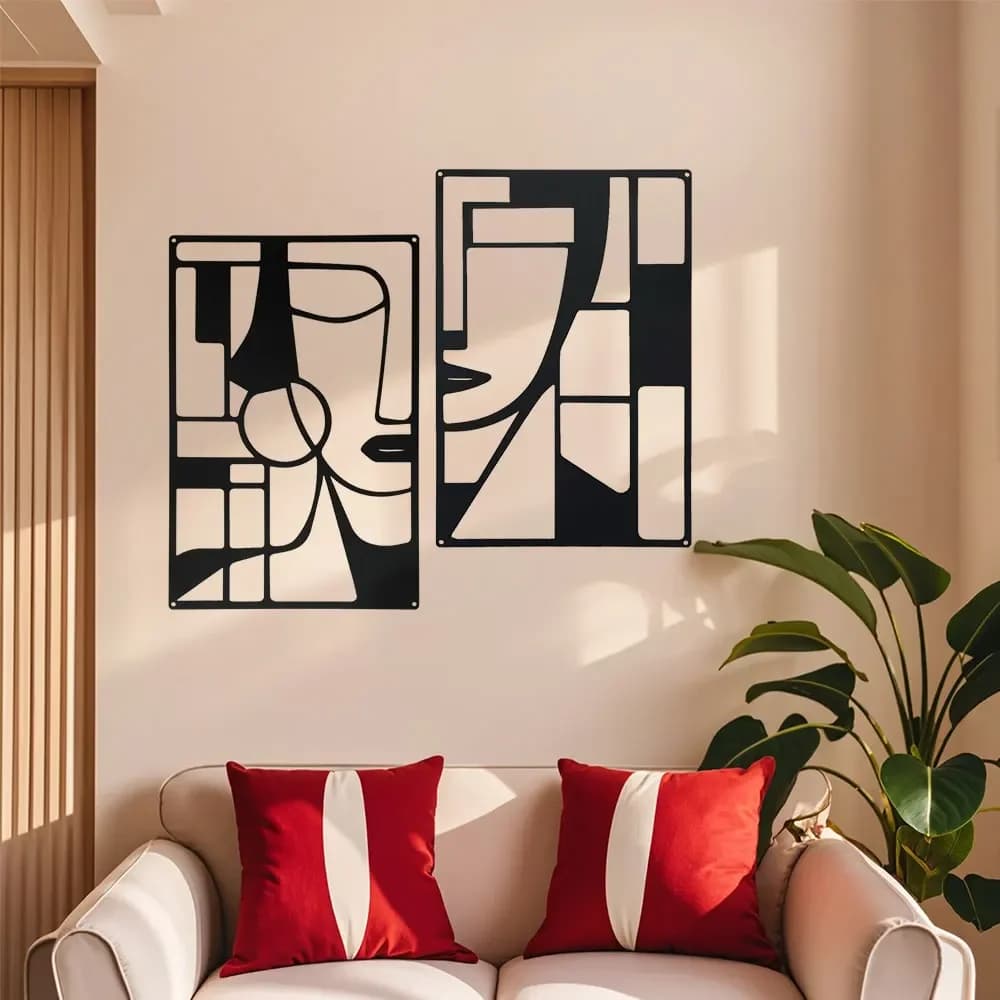 Art mural abstrait en métal - Facile à installer, géométrique, lignes, formes, artistique, chambre à coucher, artisanat du fer, décoration artisanale