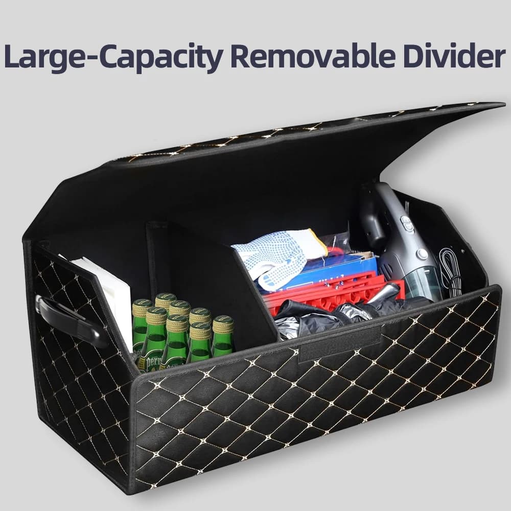 Boîte de rangement pour coffre de voiture, grande capacité, outils multi-usages, sac de rangement, organisation, tri, en cuir, pliable pour les urgences