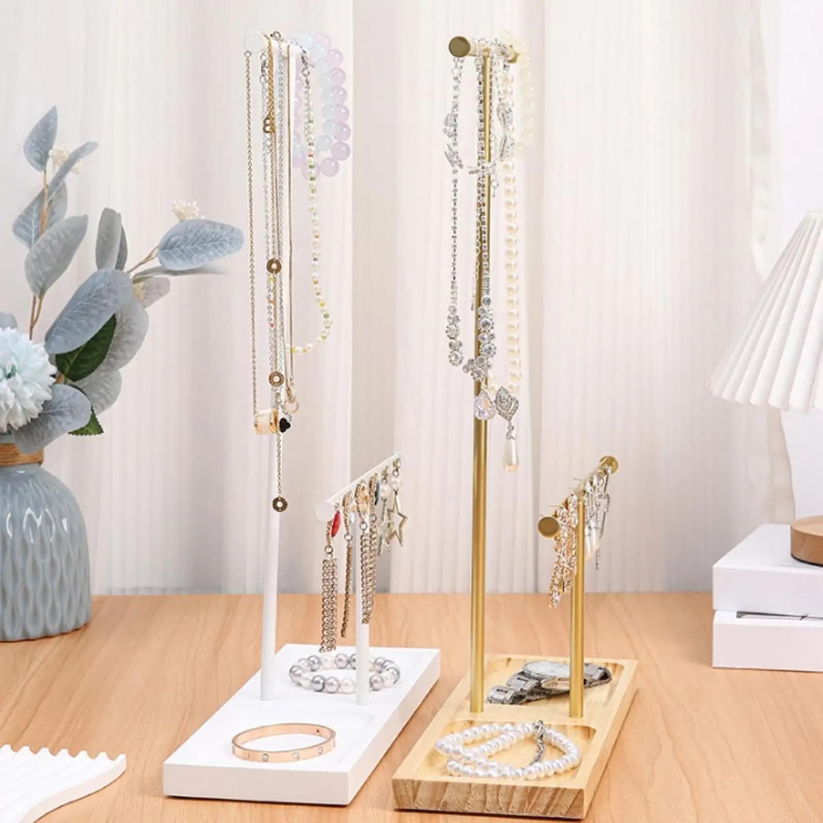 Organisateur de bijoux, support de rangement pour bijoux avec plateau, présentoir simple pour comptoir, porte-bijoux pour chambre à coucher, maison, bijouterie
