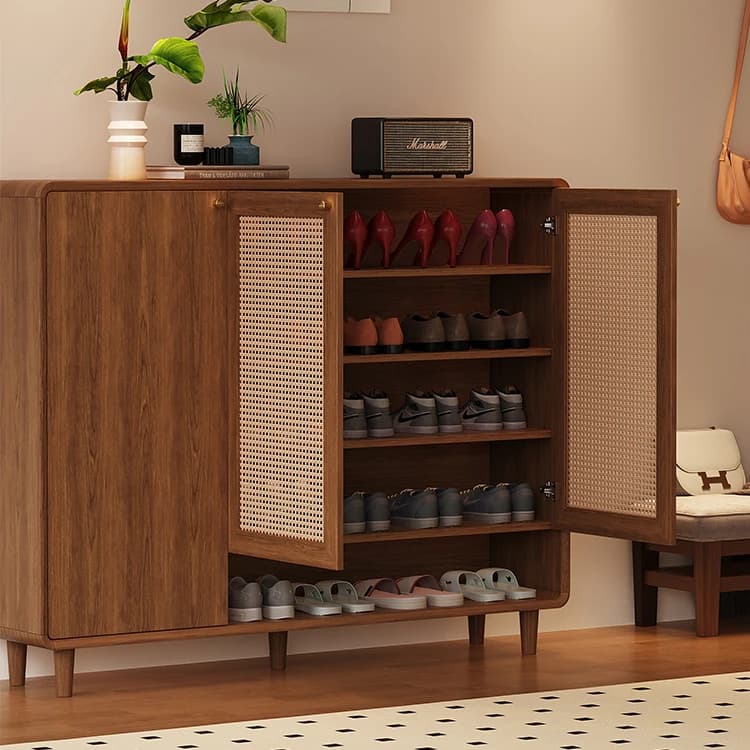 Meuble de rangement pour chaussures en bois et panneaux de roche, étagère à chaussures moderne, grande capacité, motif tressé, pieds en métal, boîte à chaussures d'entrée