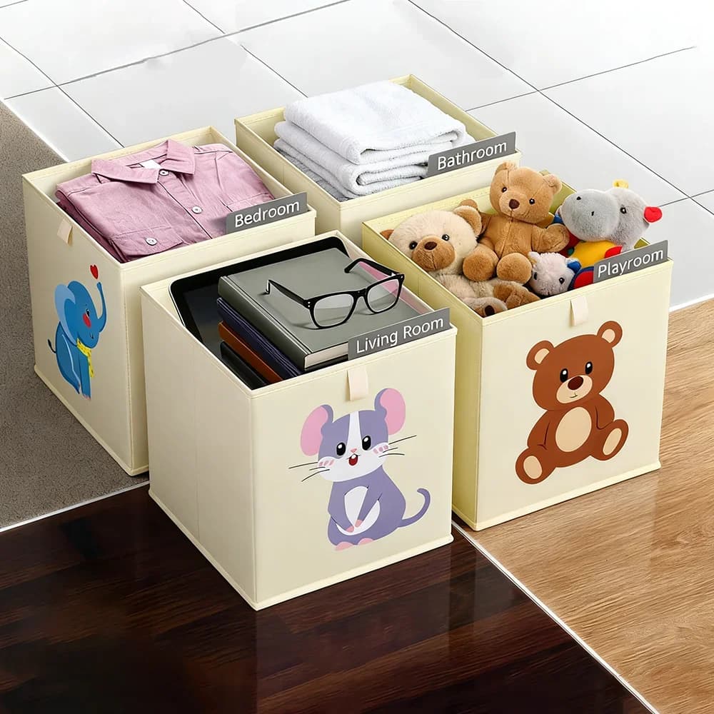 Boîtes de rangement pliables en forme de cube avec des animaux de dessin animé, organisateur de jouets pour enfants, boîte pliable pour la chambre d'enfant, la salle de jeux, l'armoire, le rangement à