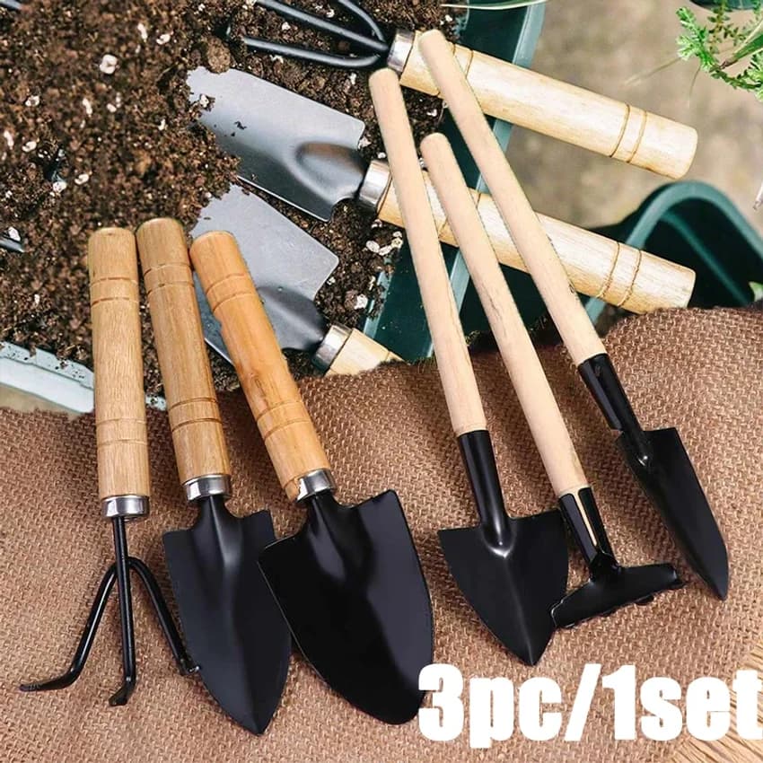 Ensemble d'outils de jardinage miniatures, 3 pièces/1 ensemble, outils de jardinage portables de petite taille avec poignées, pelle, râteau, outils de jardinage d'intérieur, outils de plantation de fl