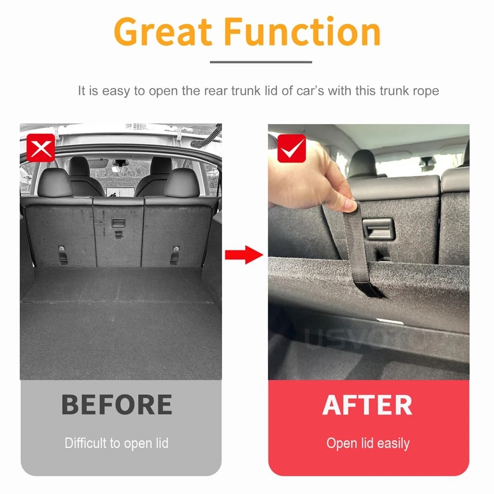 Pour Tesla modèle Y coffre arrière corde cordon ouvert queue boîte couverture poignée tirer sangle voiture organisateur accessoires tapis Protection Pad