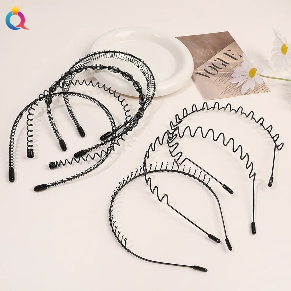 Mode métal bandeau pour hommes femmes unisexe noir ondulé cheveux tête cerceau bande sport bandeau bandeau cheveux accessoires cadeaux