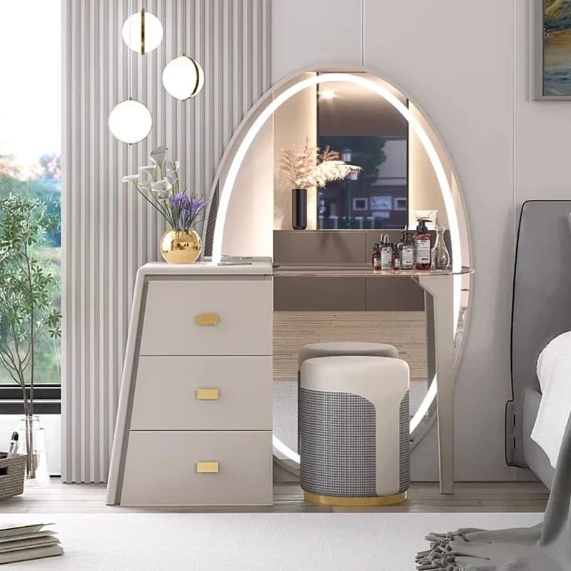 Table de toilette de luxe moderne européenne avec rangement pour bijoux, grand meuble de beauté, penteadeira, mobilier de maison