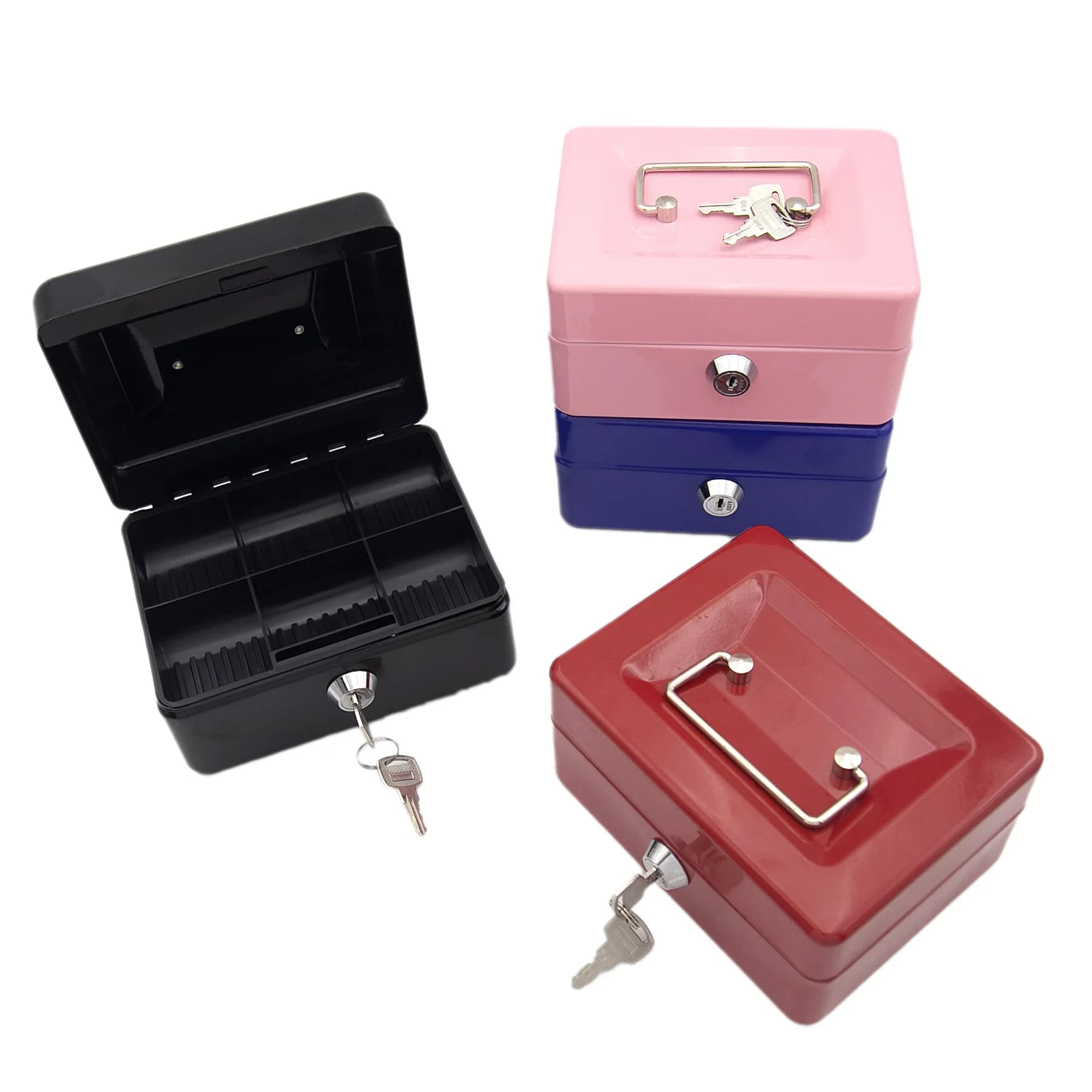 Tirelire avec clé, boîte à billets avec serrure, petite caisse verrouillable avec plateau pour pièces de monnaie pour petites notes de pièces de monnaie