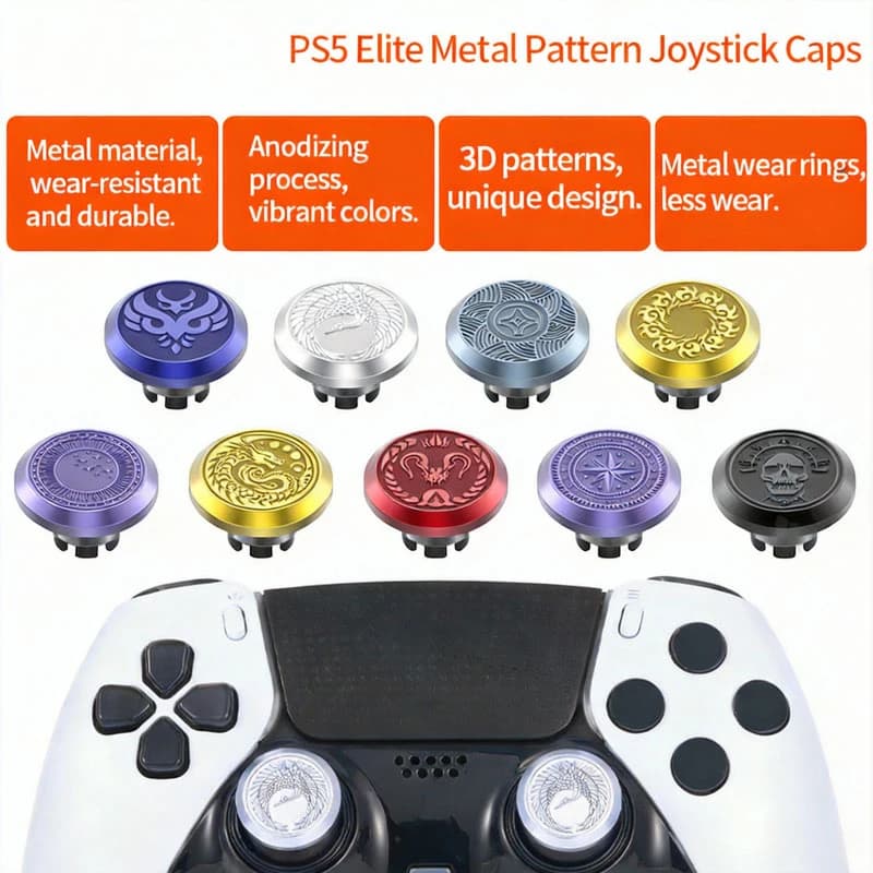 Capuchon de joystick métallique 2167FC pour manette PS5 Edge Elite, antidérapant et à motifs variés