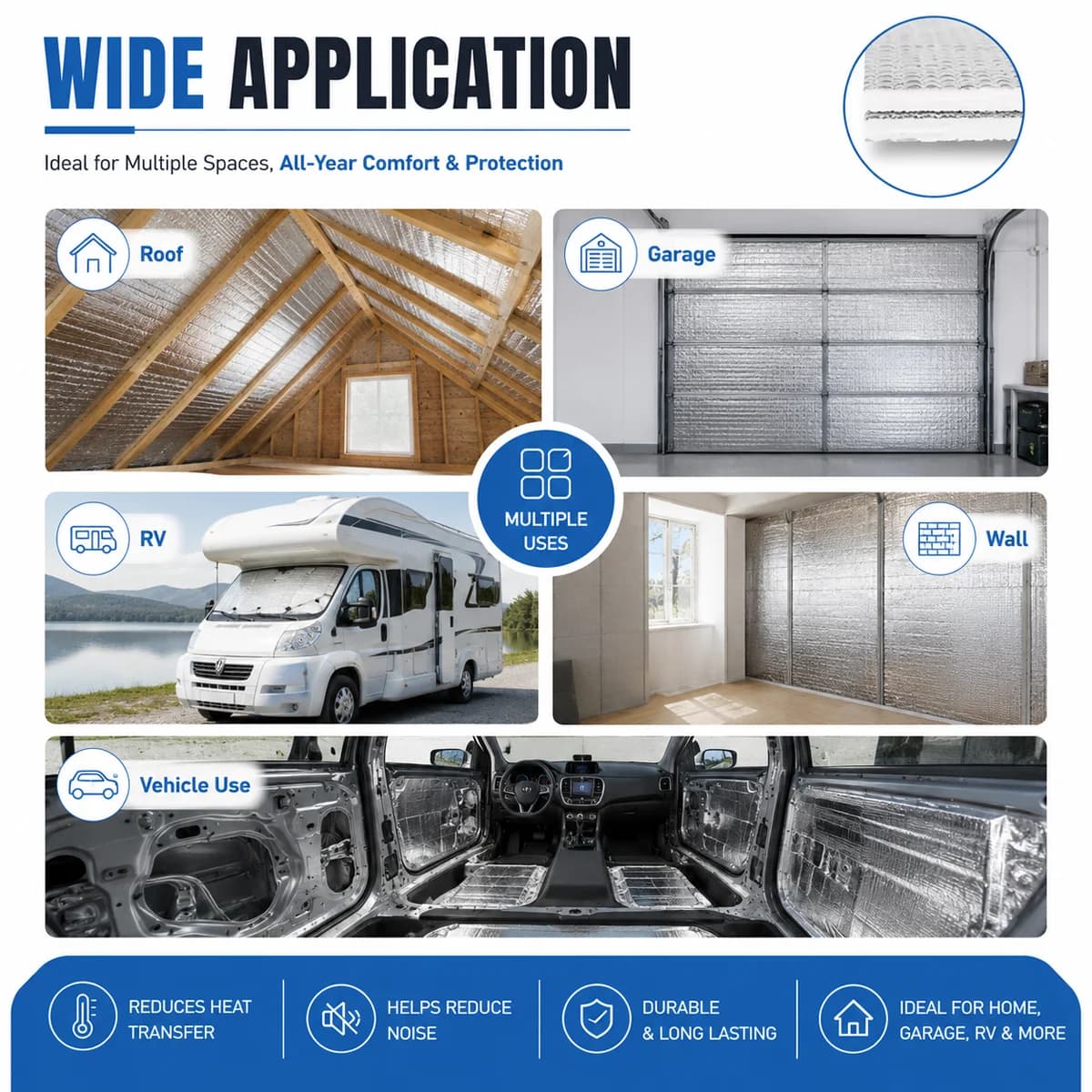 Rouleau d'isolation en aluminium réfléchissant double face 6/9 mm, coton isolant pour porte de garage, coton isolant de haute qualité