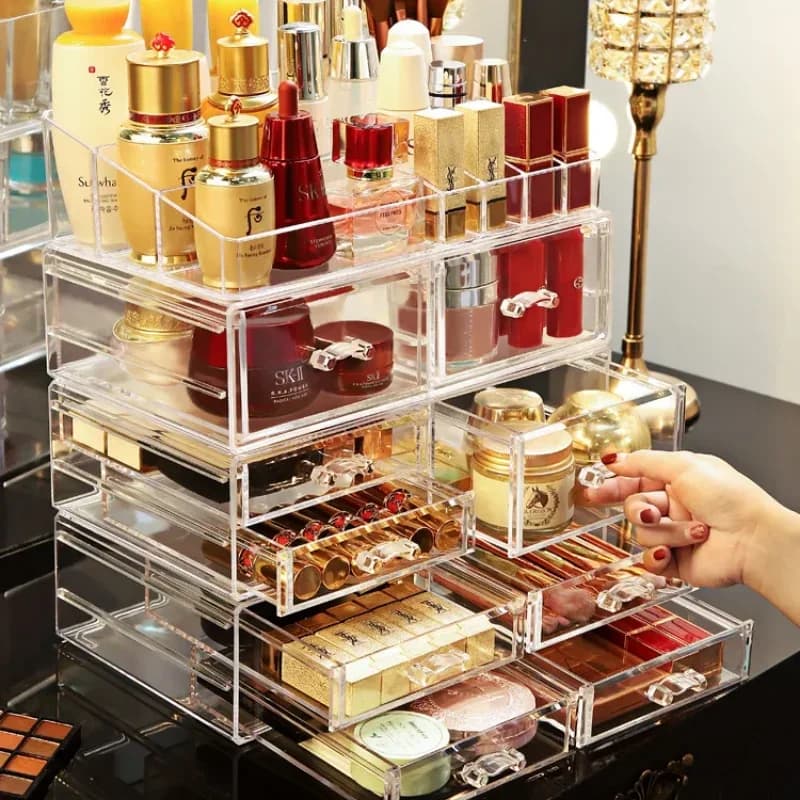 Boîte de rangement de cosmétiques pour salle de bain, bijoux, vernis à ongles, rouge à lèvres, organisateur de brillant à lèvres, séparateurs de tiroir de maquillage transparents