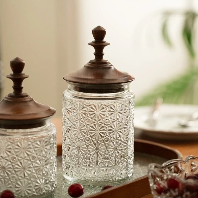 Bouteille de stockage en verre avec couvercle en bois de santal, excavatrice, bocal scellé, stockage de cuisine, boîtes de bonbons, vintage, stockage de grains de café