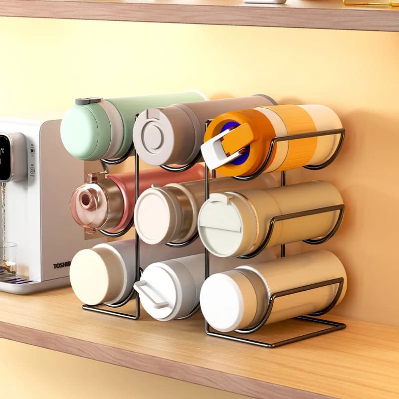 Organisateur de bouteilles d'eau en métal, support de rangement de bouteilles empilable pour porte-flason sous vide de cuisine, organisateur d'armoire à domicile