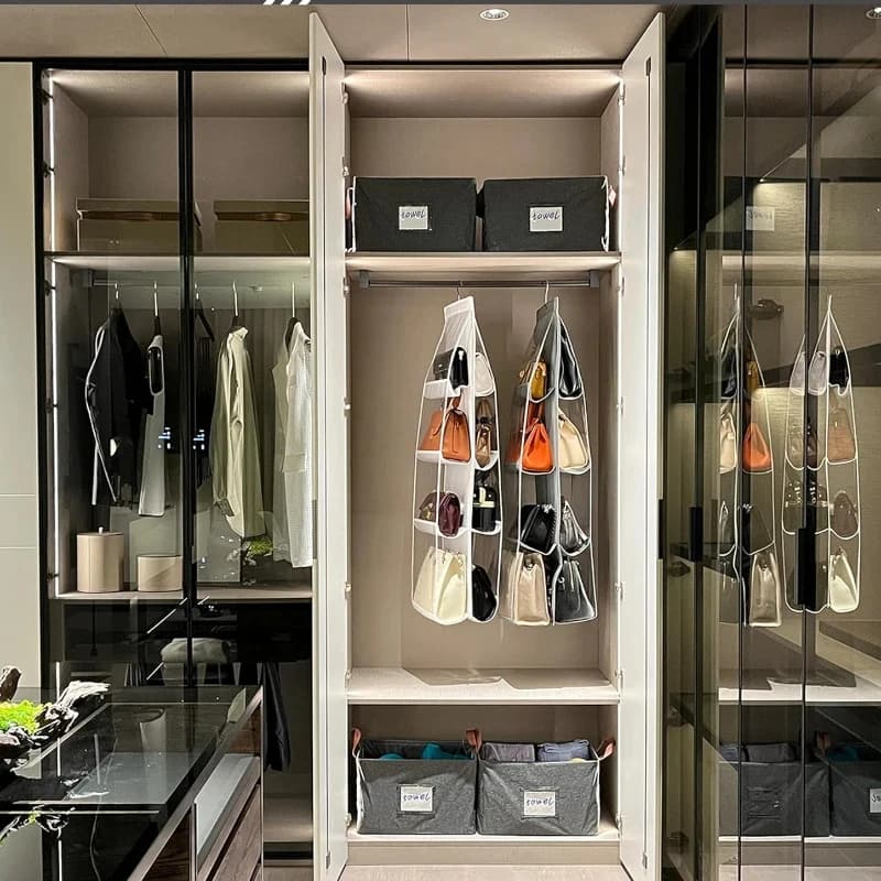 Hanging Handbag Storage Organizer Double-Sided Multi-Layer Dust Proof Bag Holder Wardrobe Hanging Storage Accessory