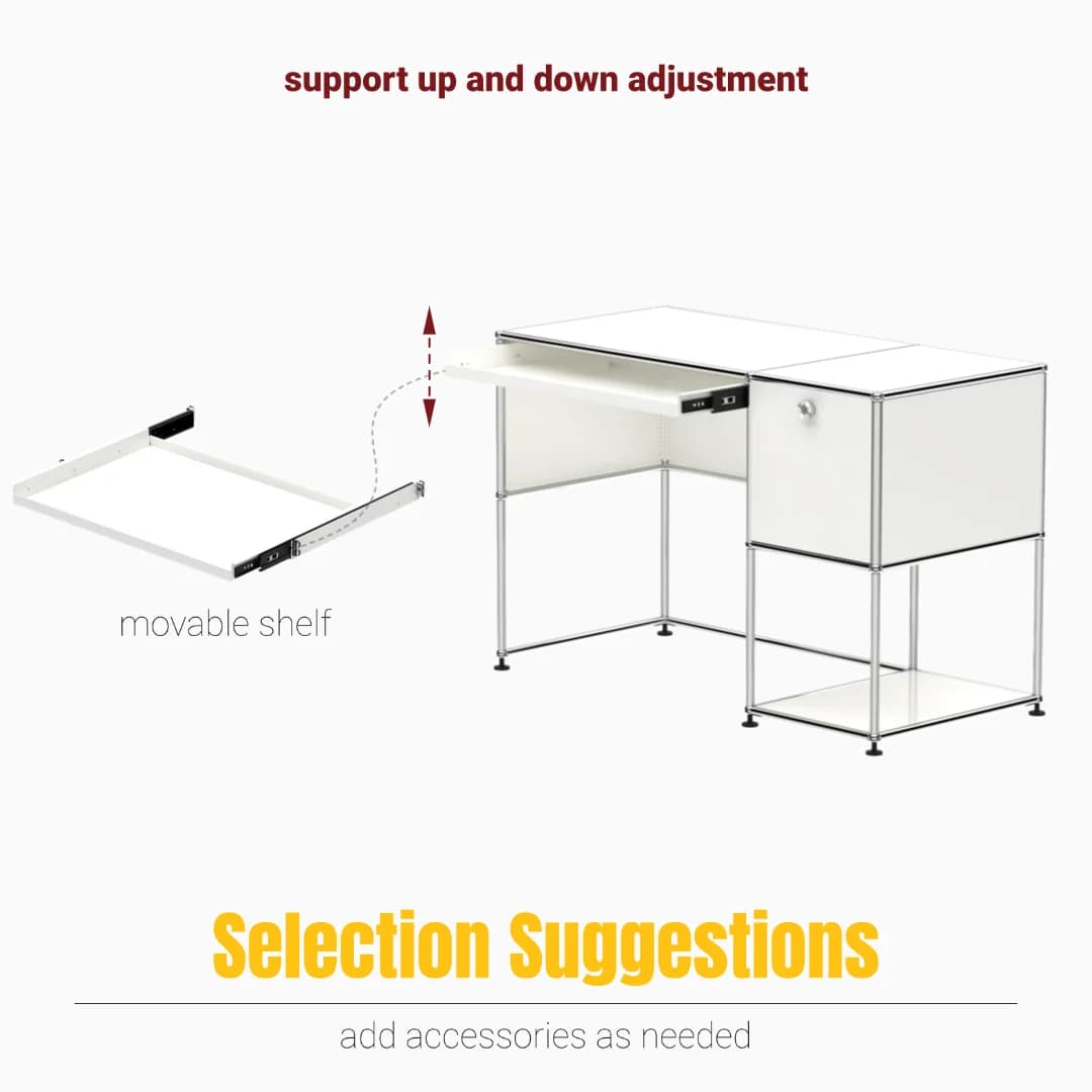 Bureau modulaire moderne en métal avec armoire de rangement | Table d'écriture à cadre ouvert | Mobilier de bureau de couleur personnalisé