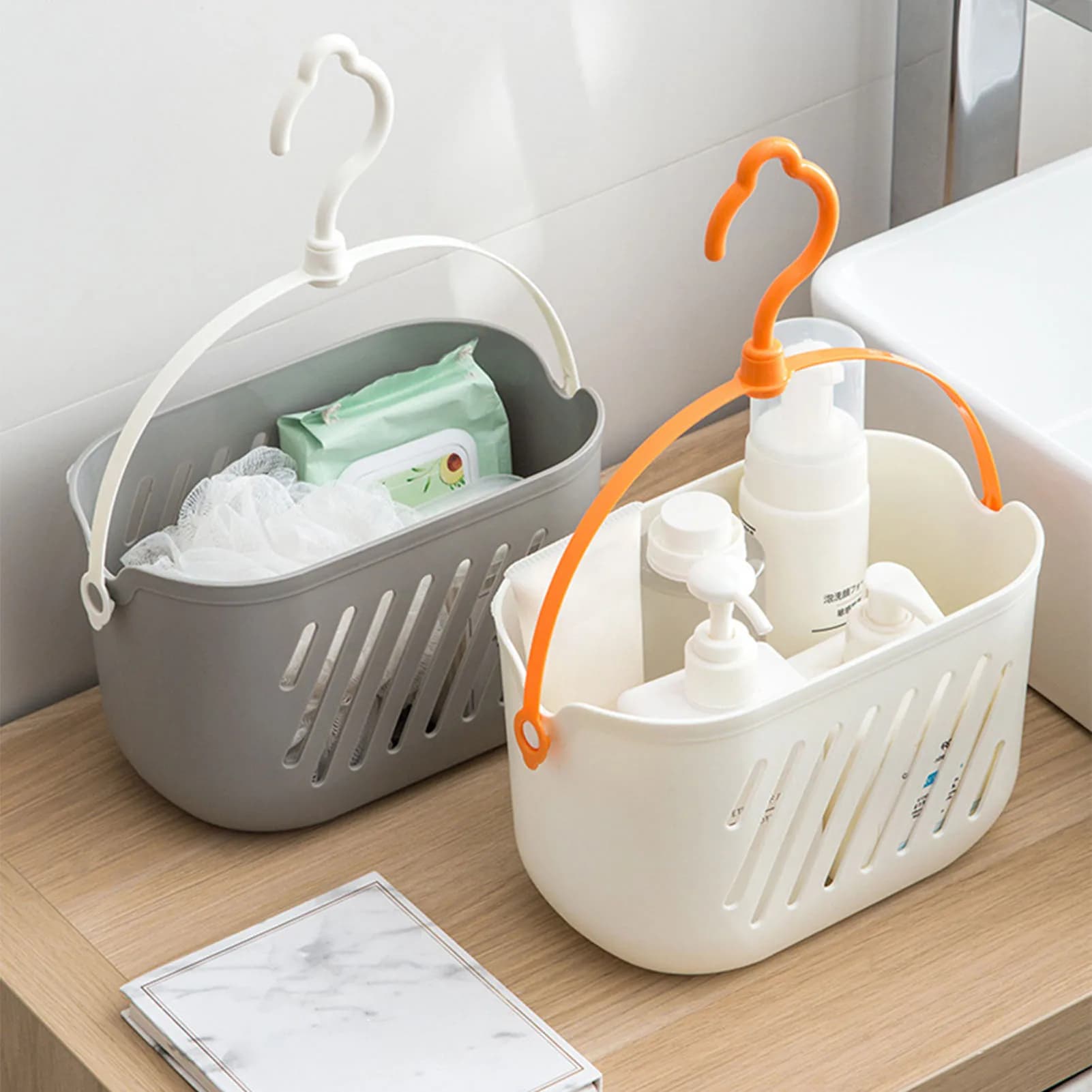 Panier de rangement suspendu en plastique, organisateur suspendu gain de place, paniers de salle de bain, organisateur de rangement domestique pour salle de bain et cuisine