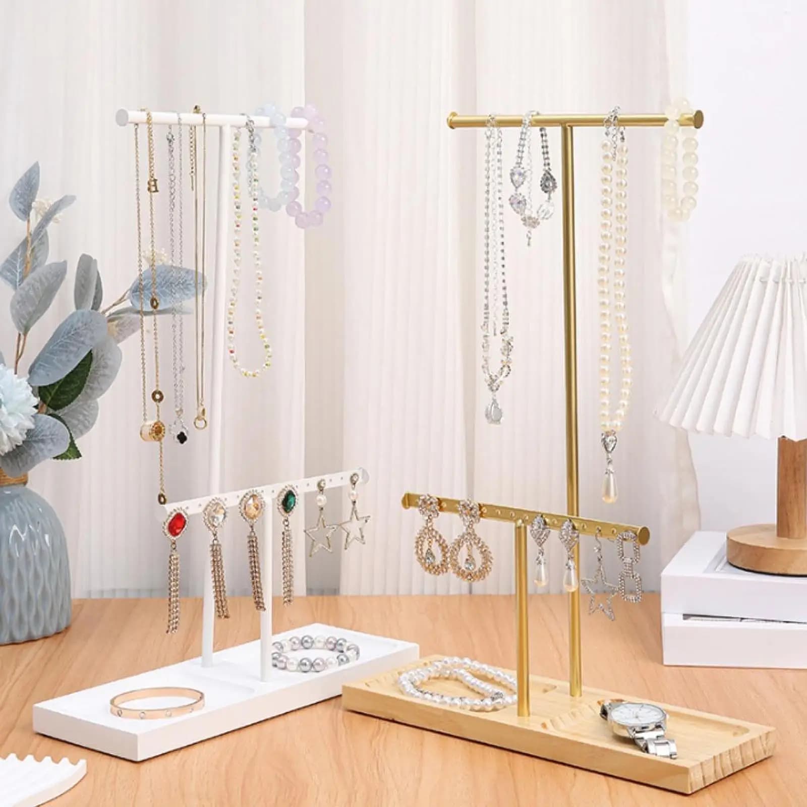 Organisateur de bijoux, support de rangement pour bijoux avec plateau, présentoir simple pour comptoir, porte-bijoux pour chambre à coucher, maison, bijouterie