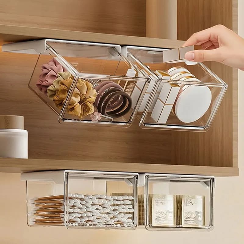 Boîte de rangement suspendue sous le bureau pour cosmétiques, organisateur de bijoux dissimulé, conteneur de maquillage, support de rangement domestique pour coiffeuse