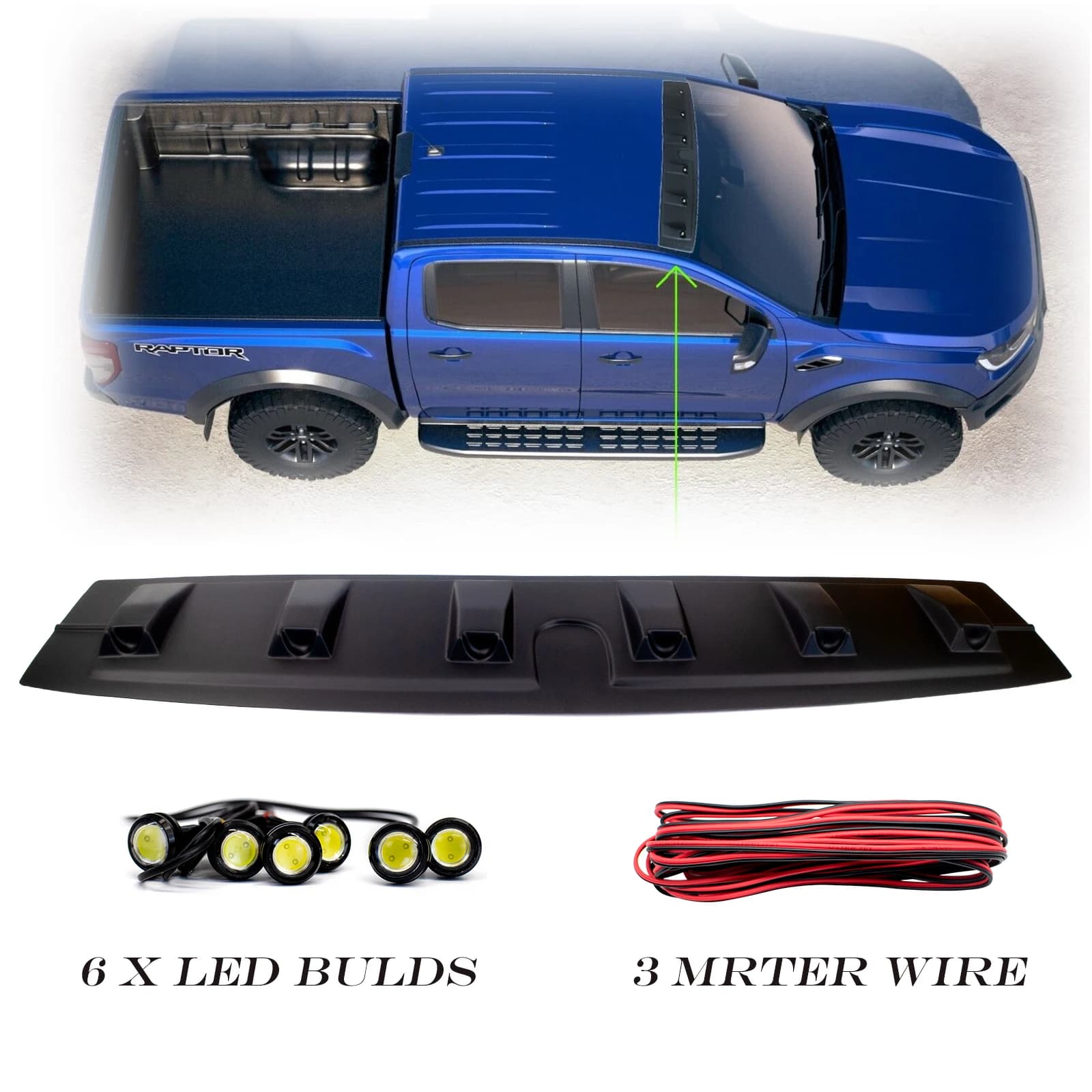 Accessoires de style Raptor pour lumières LED de toit avant, couvercle de modelmicrophone pour Ford Ranger 2019-2022, T8, Pbery, WILDTRAK, XL, XLT, XLS