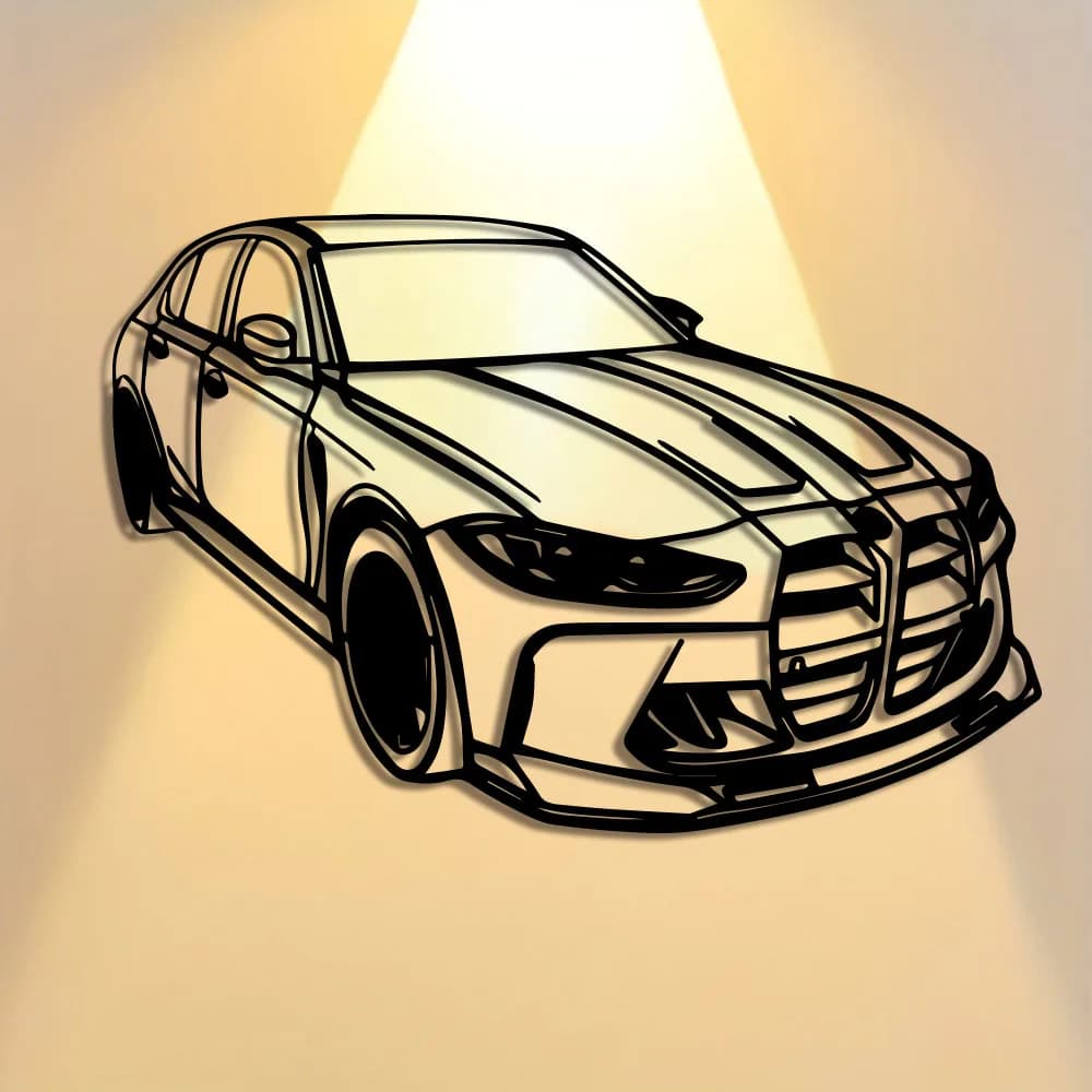 Décoration murale en métal de voiture de luxe moderne - Design élégant en fer noir avec accents rouges, parfait pour le bureau, le salon, la chambre, la terrasse