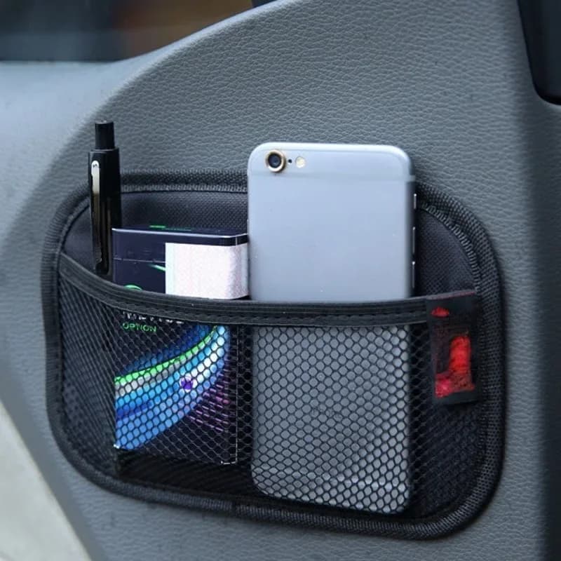 Filet de rangement pour voiture, sac en maille en tissu Oxford, organisateur pour téléphones, pièces de monnaie, cartes et clés pour l'intérieur de la voiture, rangement et organisation