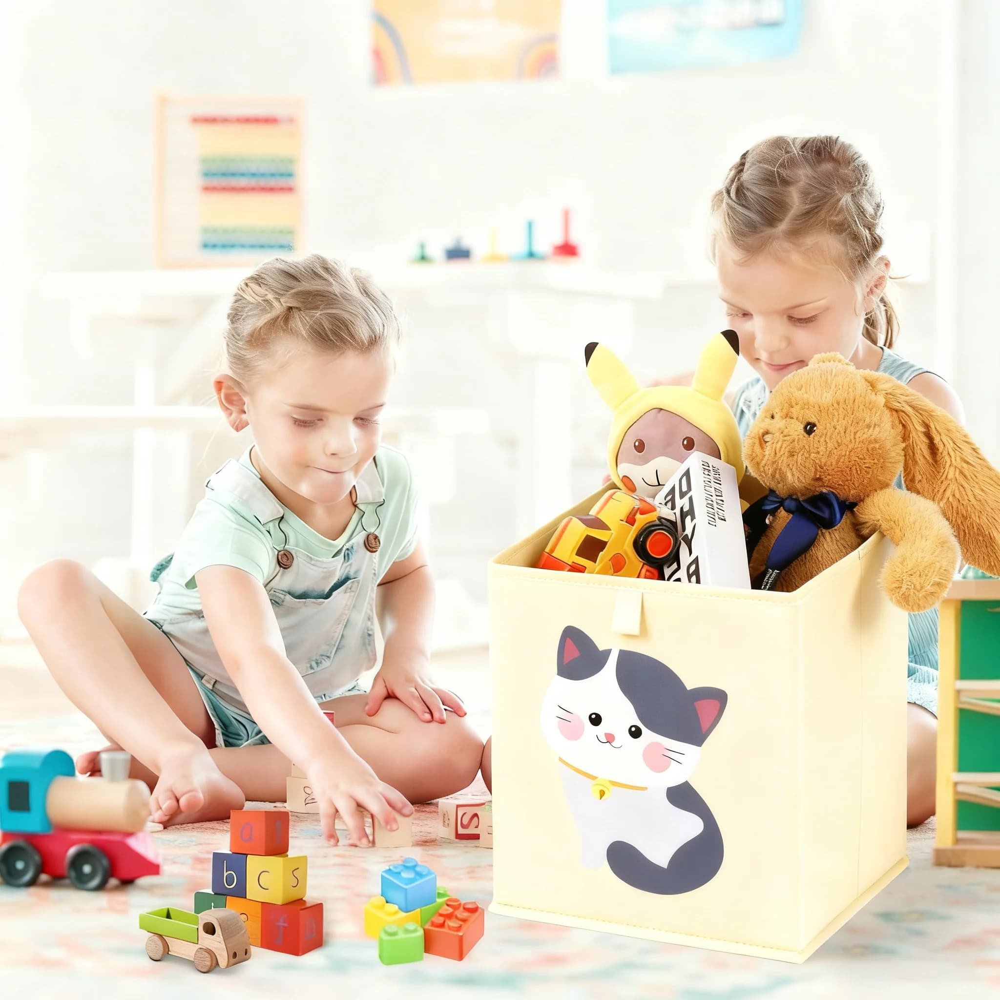 Boîtes de rangement pliables en forme de cube avec des animaux de dessin animé, organisateur de jouets pour enfants, boîte pliable pour la chambre d'enfant, la salle de jeux, l'armoire, le rangement à