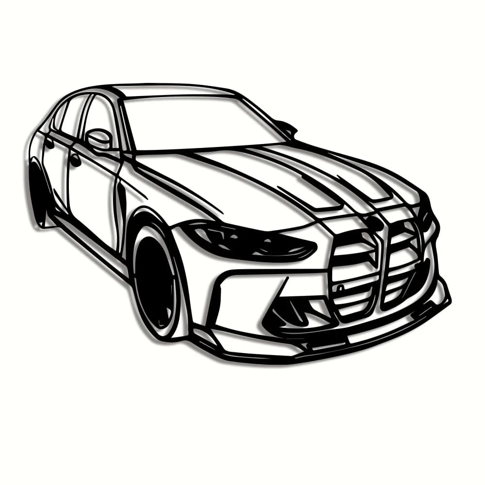 Décoration murale en métal de voiture de luxe moderne - Design élégant en fer noir avec accents rouges, parfait pour le bureau, le salon, la chambre, la terrasse