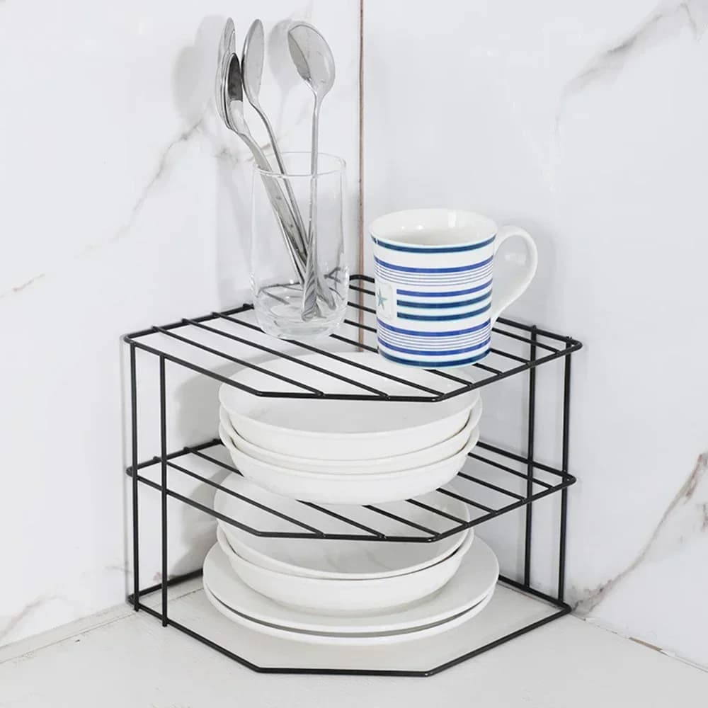 Étagère d'angle de rangement de cuisine, Pot d'assaisonnement, bol, plat, verres, organisateur de comptoir, support de maquillage cosmétique amovible à 3 niveaux