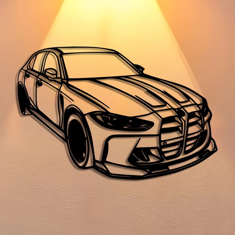 Décoration murale en métal de voiture de luxe moderne - Design élégant en fer noir avec accents rouges, parfait pour le bureau, le salon, la chambre, la terrasse
