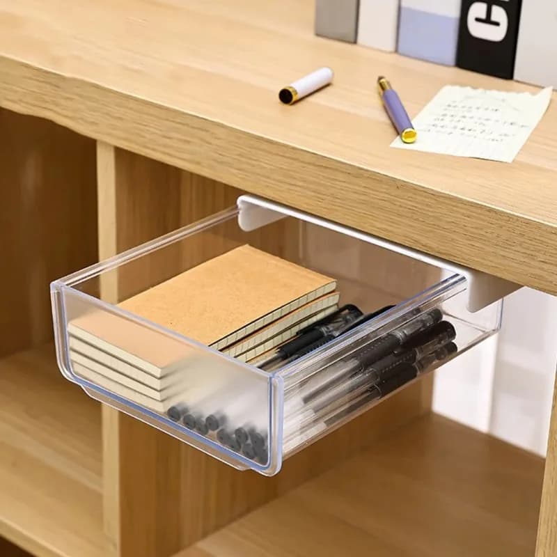 Boîte de rangement sous le bureau, organisateur de papeterie pour bureau et dortoir, étagère de bureau, rangement adhésif sans perçage