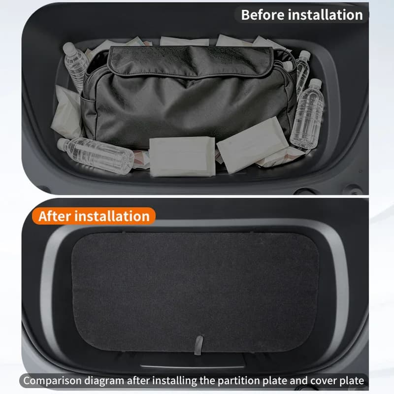 Pour Tesla Model Y Juniper/Model YL 6 places, le coffre avant est doté d'un couvercle de rangement à plusieurs niveaux et d'un séparateur de compartiment de rangement.