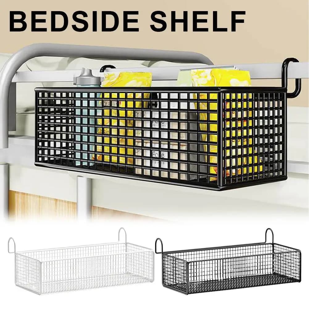 1 panier de rangement en fer pour chevet, panier de rangement suspendu derrière la porte du dortoir, cadre de rangement sous lit gain de place