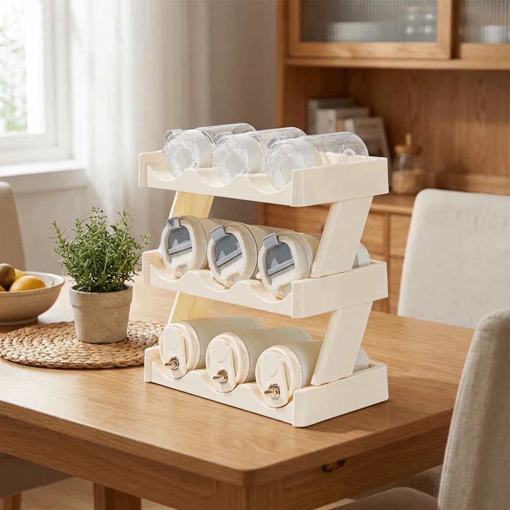 Support de rangement pour bouteilles d'eau à 3 niveaux en plastique, gain de place, grande capacité, support pour tasses isothermes, pour bureau