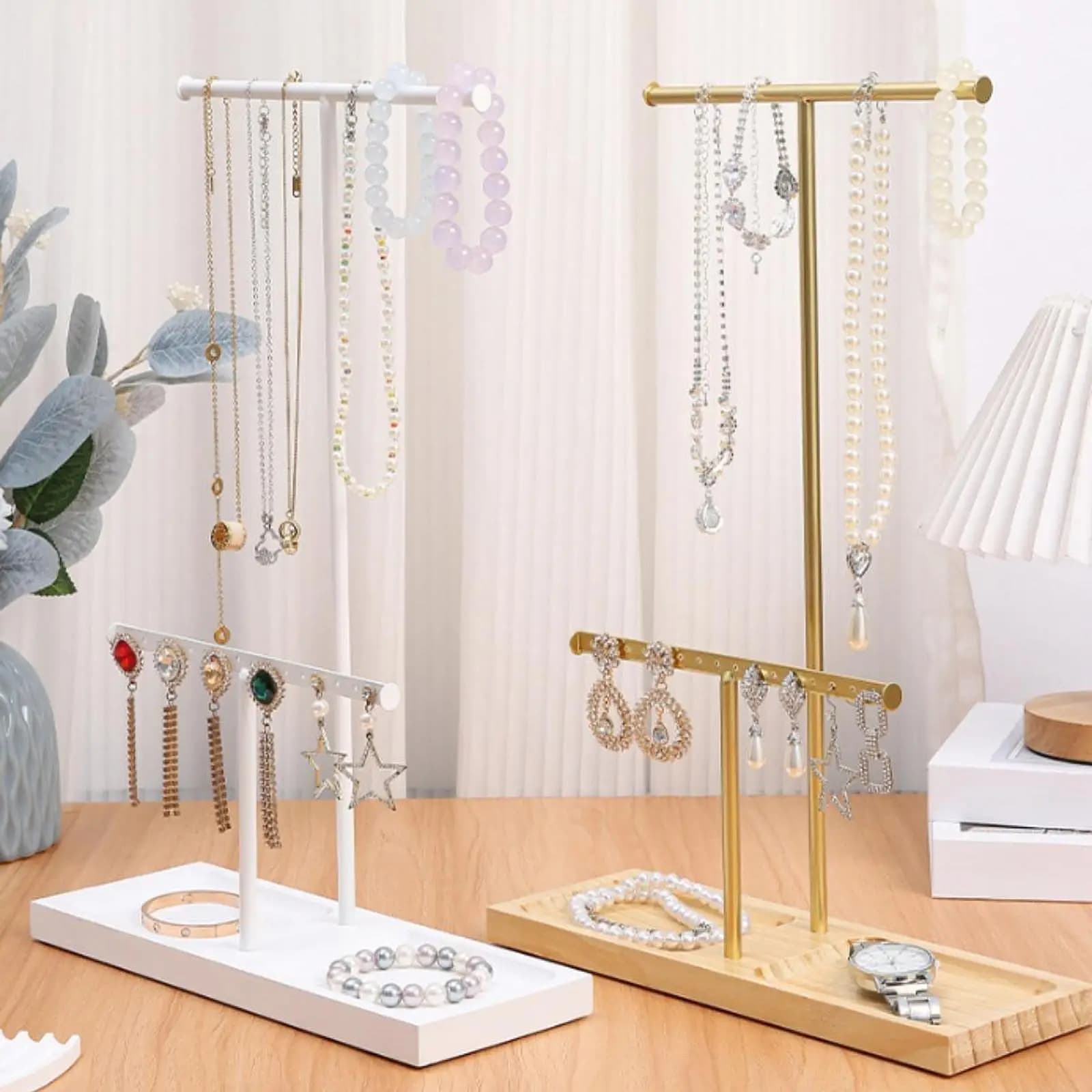 Organisateur de bijoux, support de rangement pour bijoux avec plateau, présentoir simple pour comptoir, porte-bijoux pour chambre à coucher, maison, bijouterie