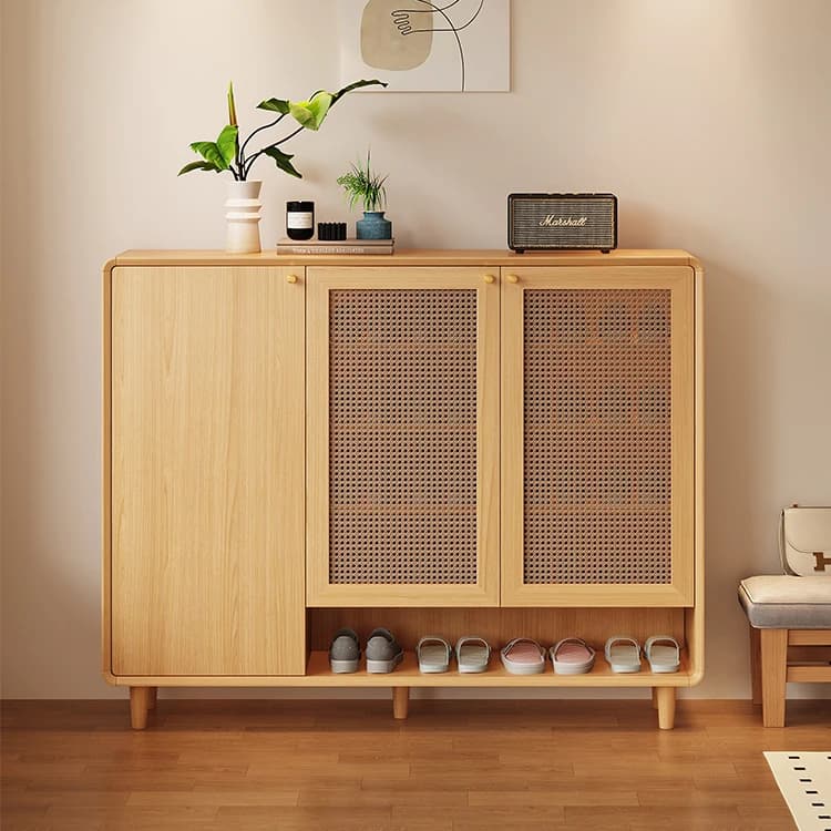 Meuble de rangement pour chaussures en bois et panneaux de roche, étagère à chaussures moderne, grande capacité, motif tressé, pieds en métal, boîte à chaussures d'entrée