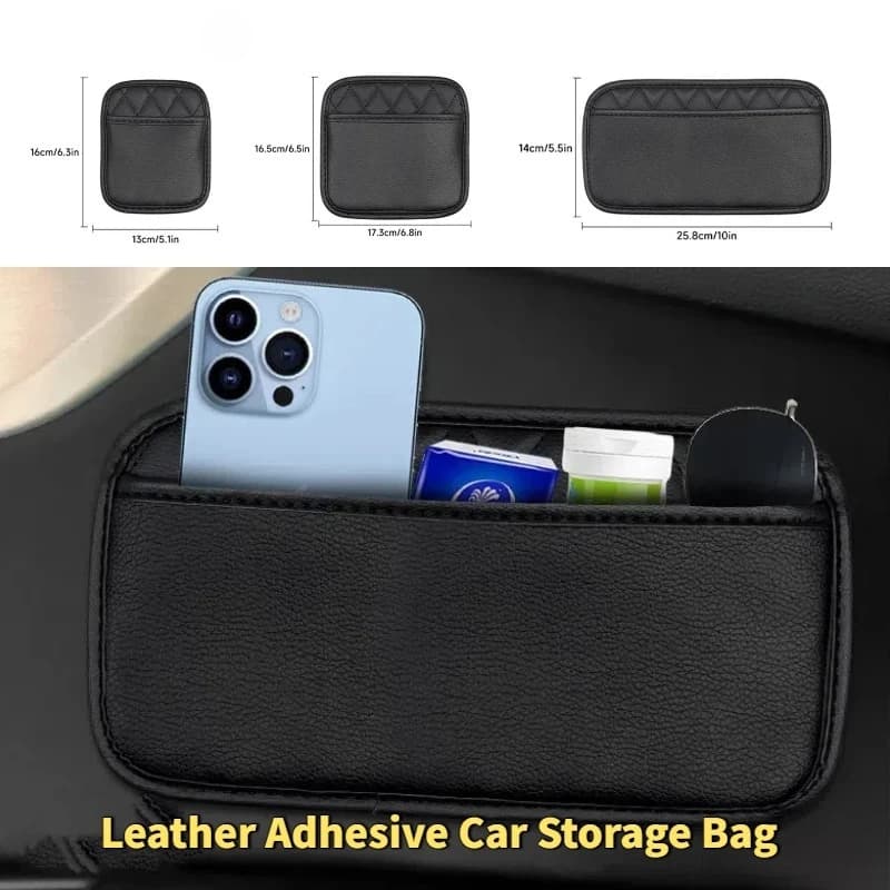Pochette de rangement pour voiture en cuir PU, sac auto-adhésif pour articles divers, accessoires universels pour l'intérieur de la voiture, pochette de rangement pour tous les véhicules