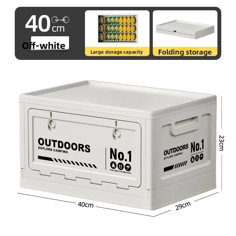 Boîte de rangement de camping d'extérieur grande capacité, pliable avec couvercle en bois, multifonctionnelle pour coffre de voiture, idéale pour le camping et les pique-niques