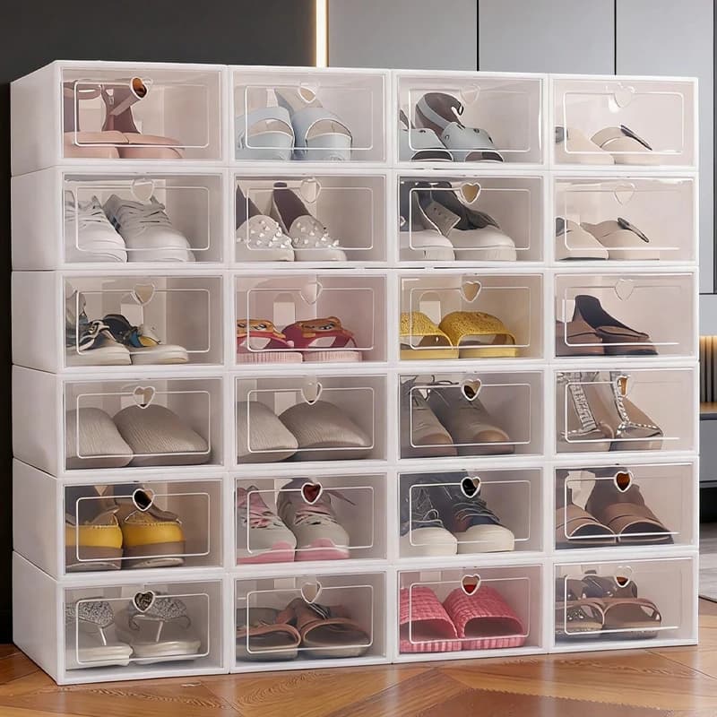 Boîte à chaussures empilable 6/12 pièces avec porte rabattable-convient au dortoir familial, boîte de rangement transparente peu encombrante