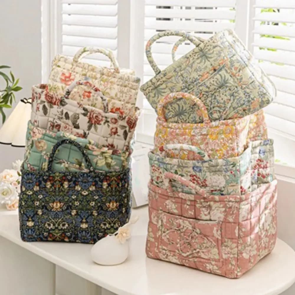 Panier de rangement en tissu à motif floral, poignées de transport faciles, design matelassé, panier à linge en tissu, grande capacité, design pliable