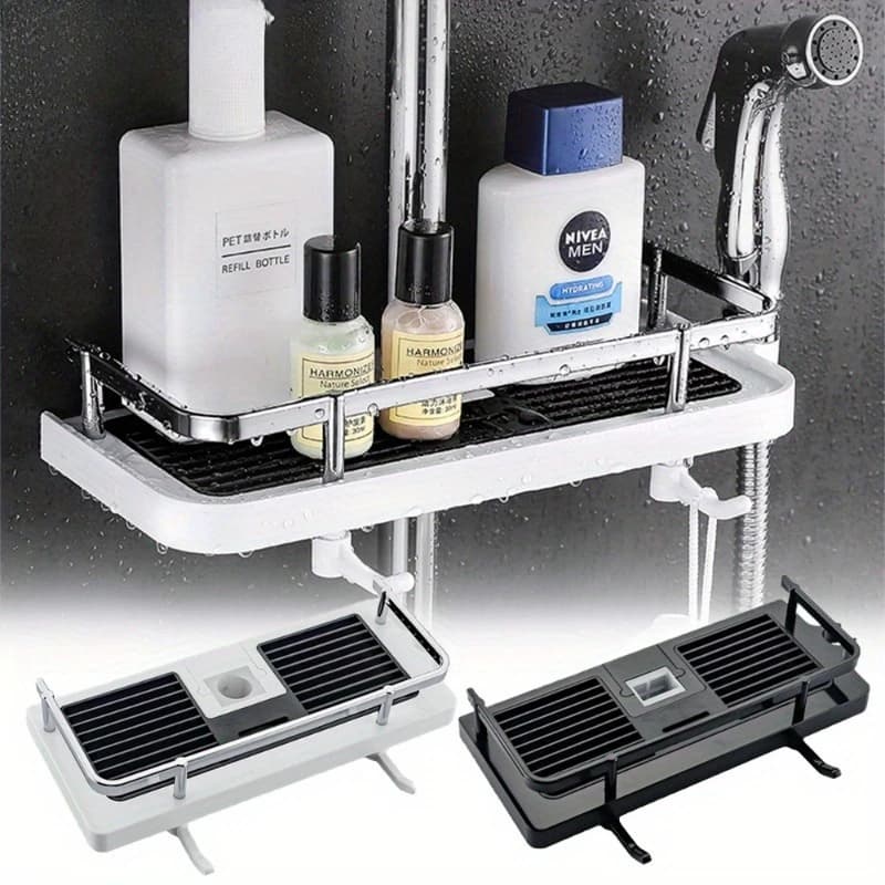 Support de rangement de douche, étagère de salle de bain, étagères à poteaux, plateau de shampoing, sans perçage, levage, organisateur de support de rangement de douche de salle de bain