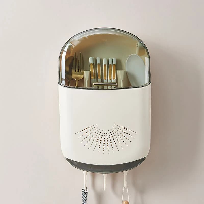 Boîte de rangement de couverts de cuisine, support mural de rangement de vaisselle avec couvercle, cuillère anti-poussière et organisateur de baguettes, supports de vidange