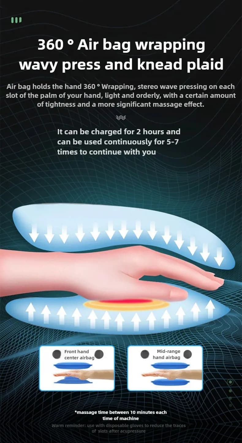 Masseur de mains électrique 360 °   Pression d'air pétrissage relaxant la paume de l'articulation du doigt du poignet avec presse d'enveloppe d'airbag thermique pour soulager les mains
