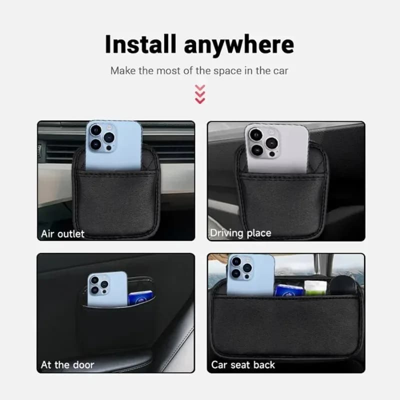 Pochette de rangement pour voiture en cuir PU, sac auto-adhésif pour articles divers, accessoires universels pour l'intérieur de la voiture, pochette de rangement pour tous les véhicules
