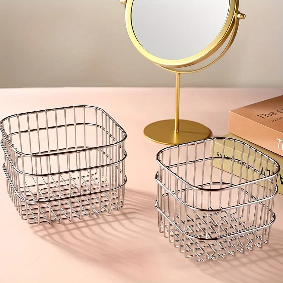 Panier de rangement en acier inoxydable, organisateur polyvalent pour salle de bain, cuisine, bureau, organisateurs et rangement de salle de bain, paniers à étagères