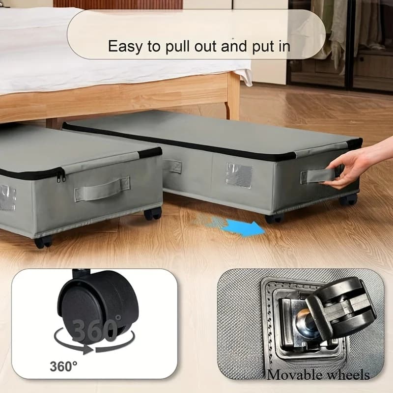 ​ ​ Bac de rangement pliable sous le lit 50L -360 °   Roues détachables pour vêtements saisonniers, organisateur de garde-robe toutes saisons avec accès facile